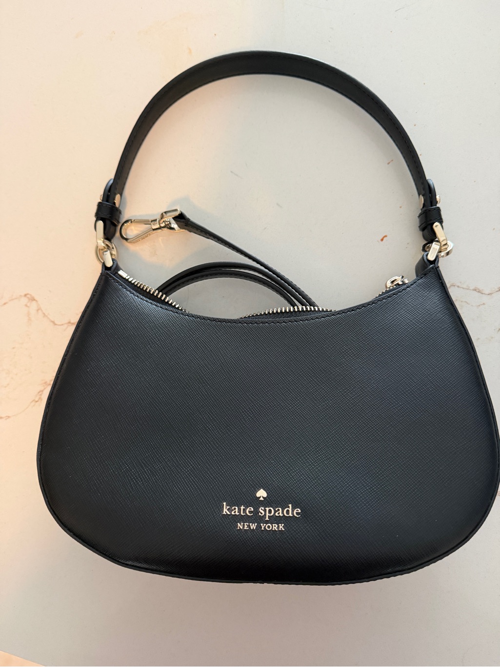 Kate Spade Black Crescent Shoulder Bag W/Crossbody Strap - Light Gold Hardware